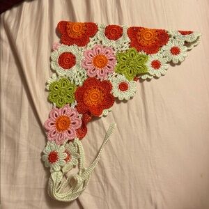 Crochet Floral Triangle Scarf